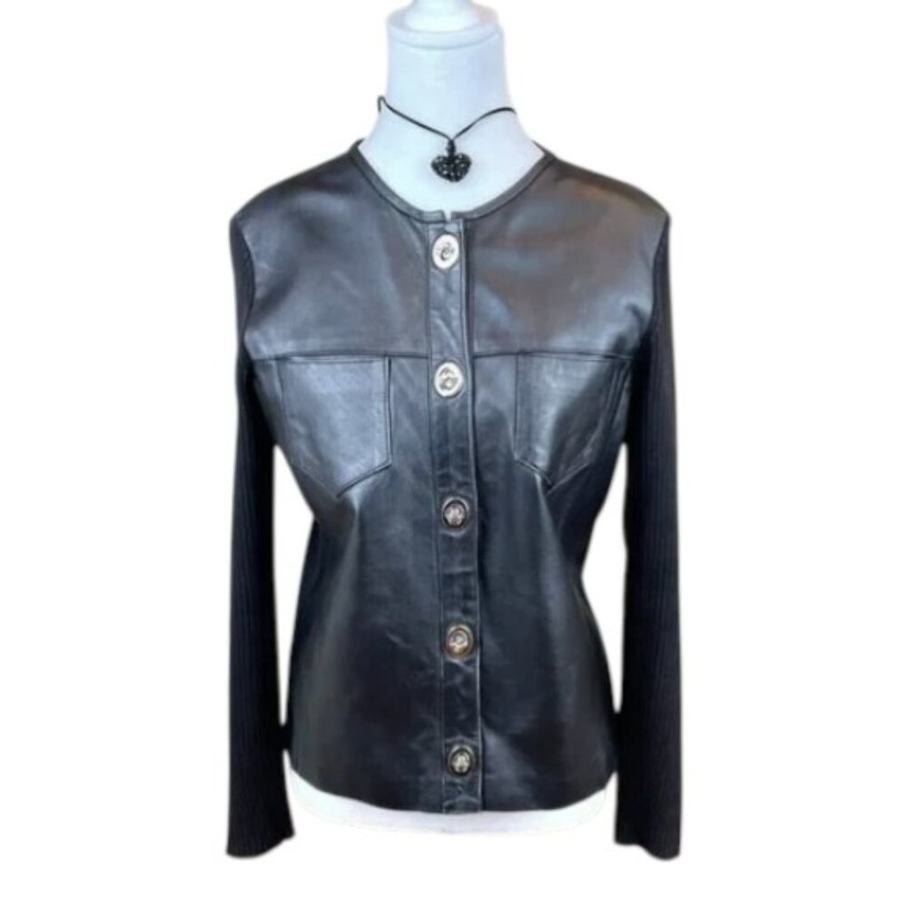 Escapade Jacket Leather & Rib Knit Petite Vintage (PL)